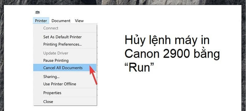 cách hủy lệnh in trên máy in canon 2900